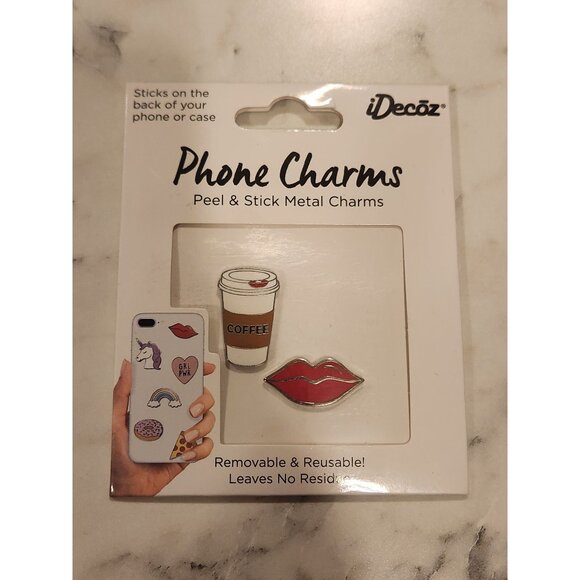 IDecoz Phone Charms Peel & Stick Metal Charms Coffee & Lips Set - Picture 1 of 2